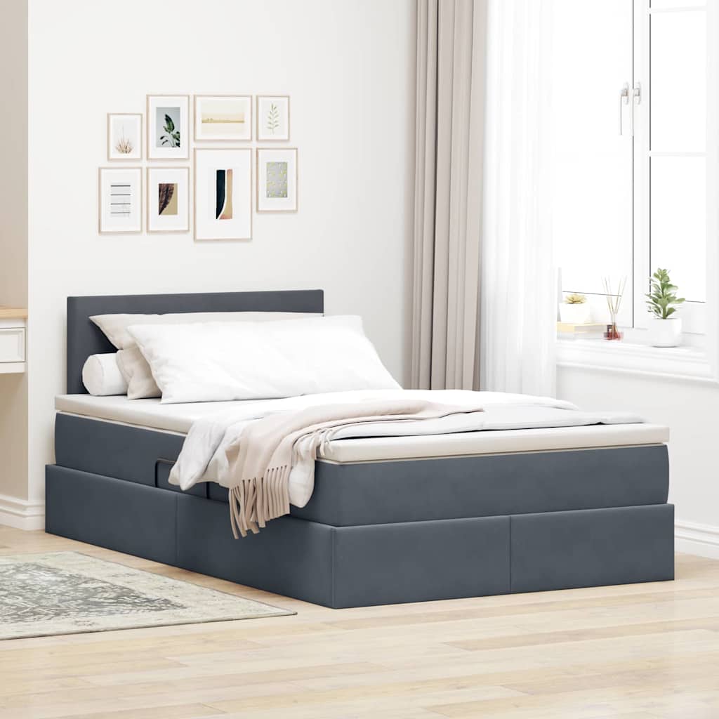 Lit de Rangement avec matelas Gris foncé 120 x 200 cm Velours - XIOS