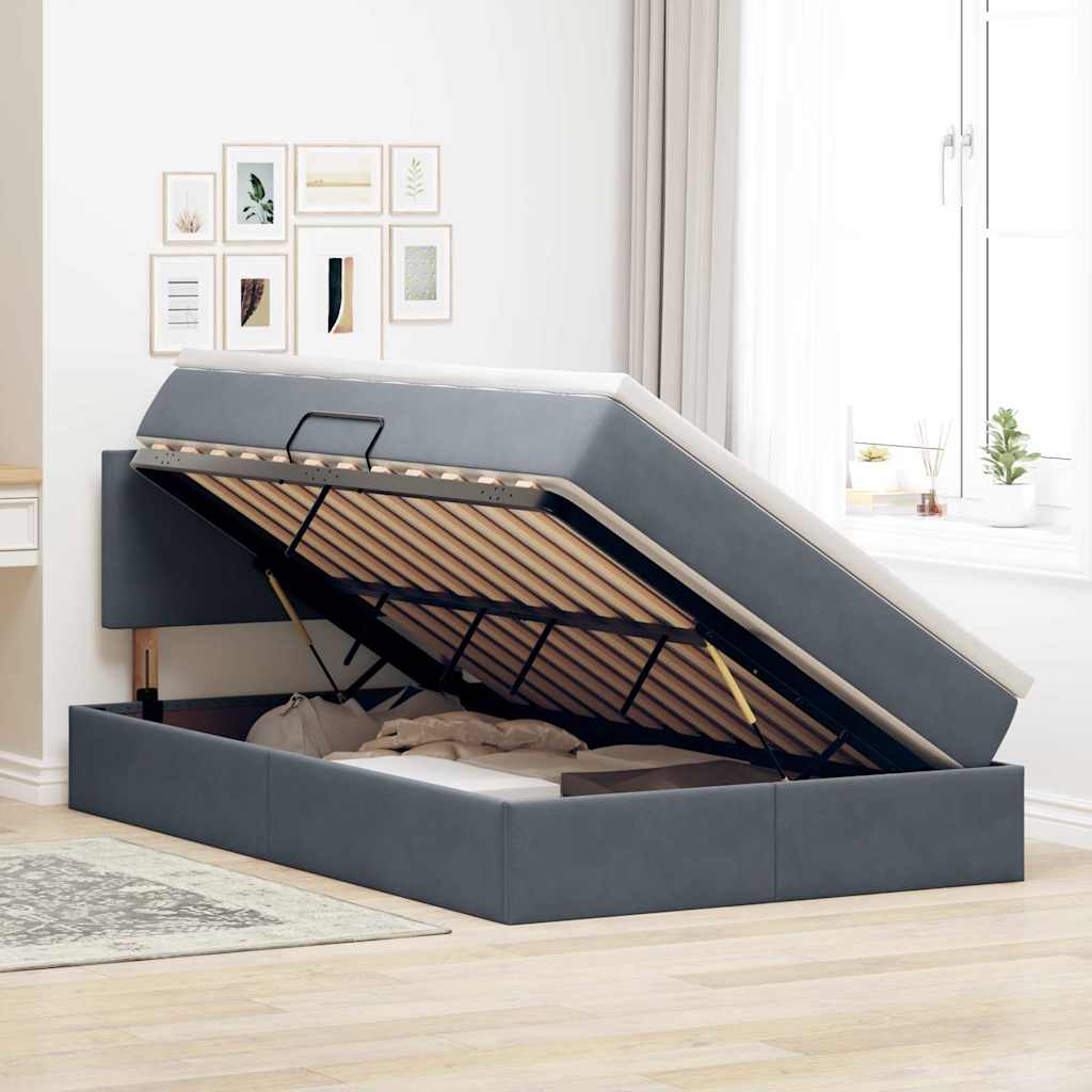 Lit de Rangement avec matelas Gris foncé 120 x 200 cm Velours - XIOS