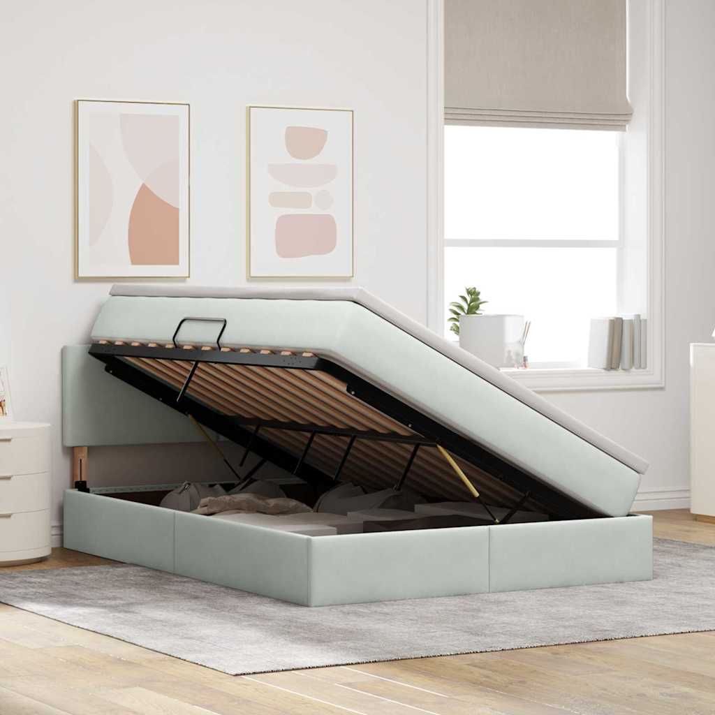 Lit de Rangement avec matelas Gris clair 140 x 190 cm Velours - XIOS