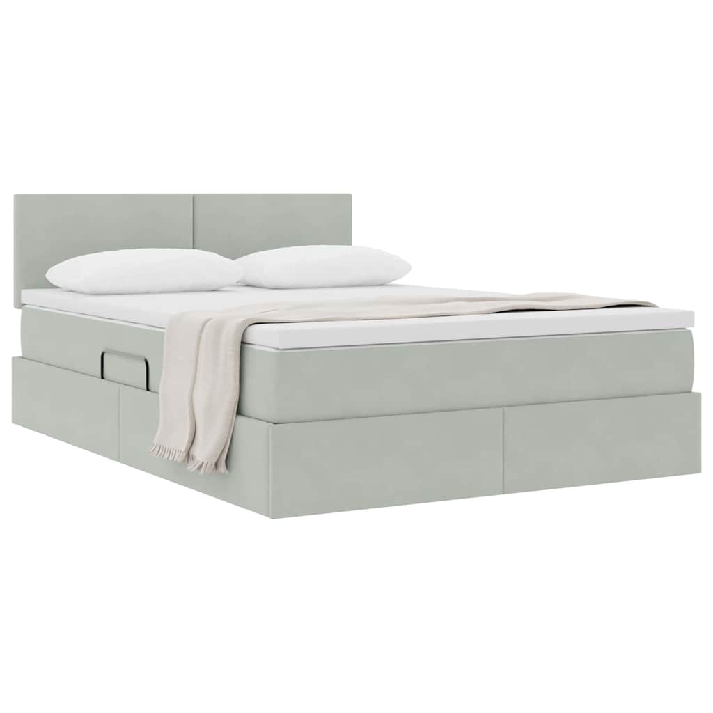 Lit de Rangement avec matelas Gris clair 140 x 190 cm Velours - XIOS