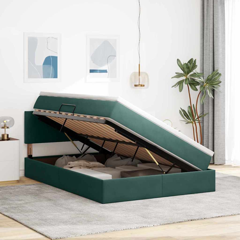 Lit de Rangement avec matelas Vert foncé 140 x 190 cm Velours - XIOS
