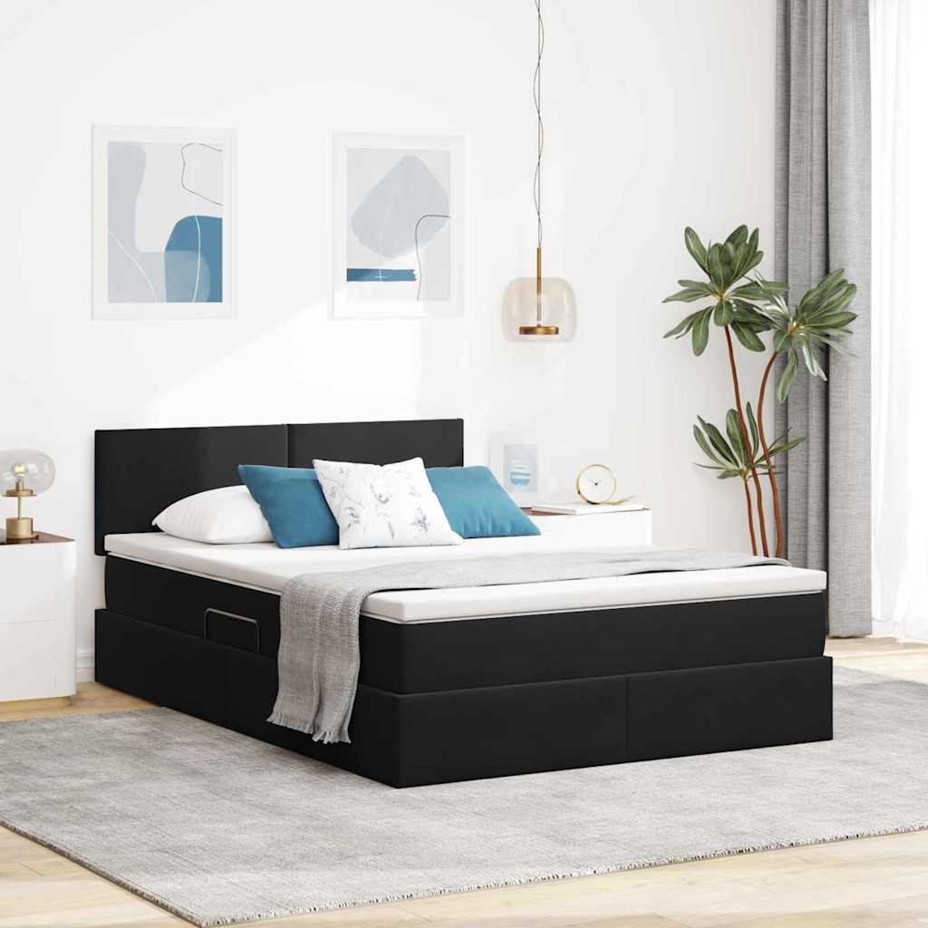 Lit de Rangement avec matelas Noir 140 x 200 cm Velours - XIOS