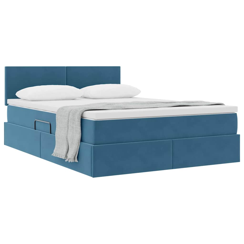 Lit de Rangement avec matelas Bleu foncé 140 x 200 cm Velours - XIOS