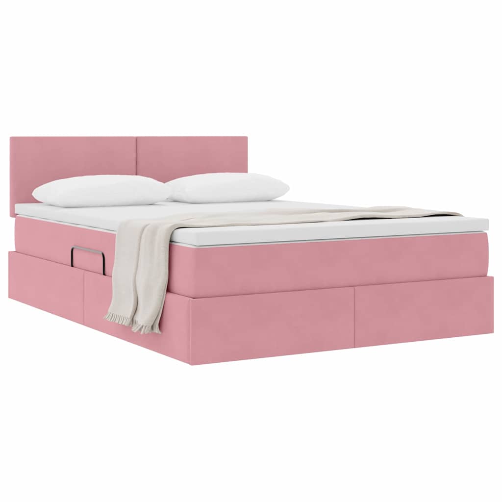 Lit de Rangement avec matelas Rose 140 x 200 cm Velours - XIOS