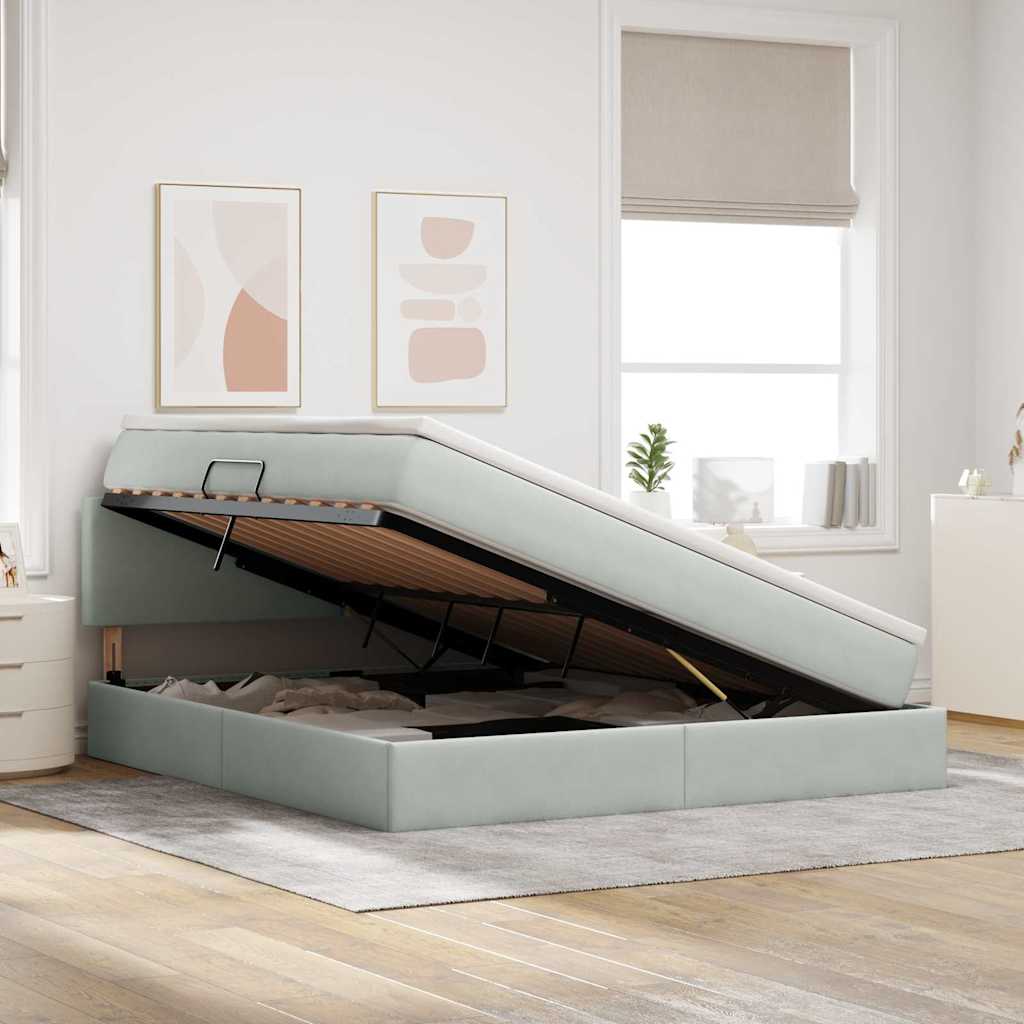 Lit de Rangement avec matelas Gris clair 160 x 200 cm Velours - XIOS