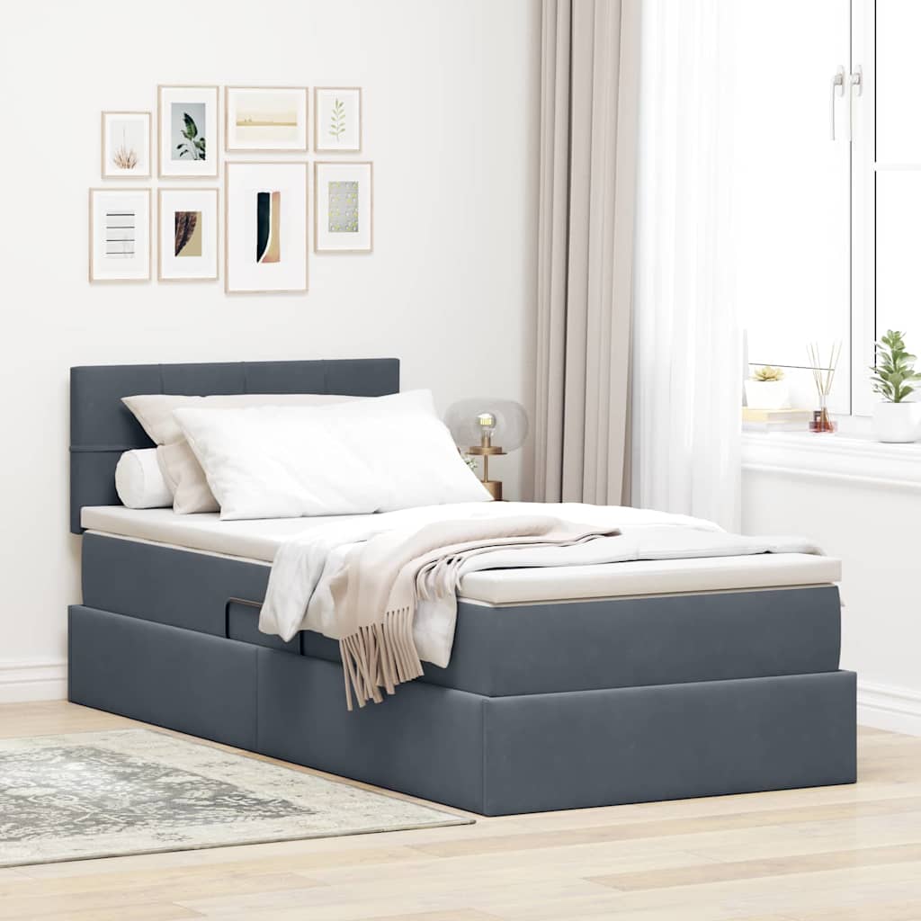 Lit de Rangement avec matelas Gris foncé 90 x 200 cm Velours - XIOS