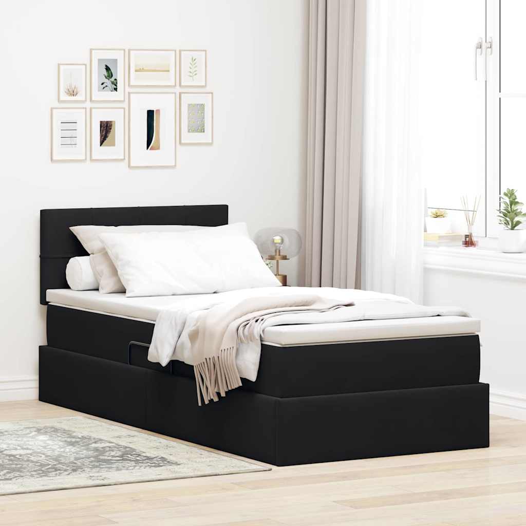 Lit de Rangement avec tête de lit Noir 90 x 200 cm Velours