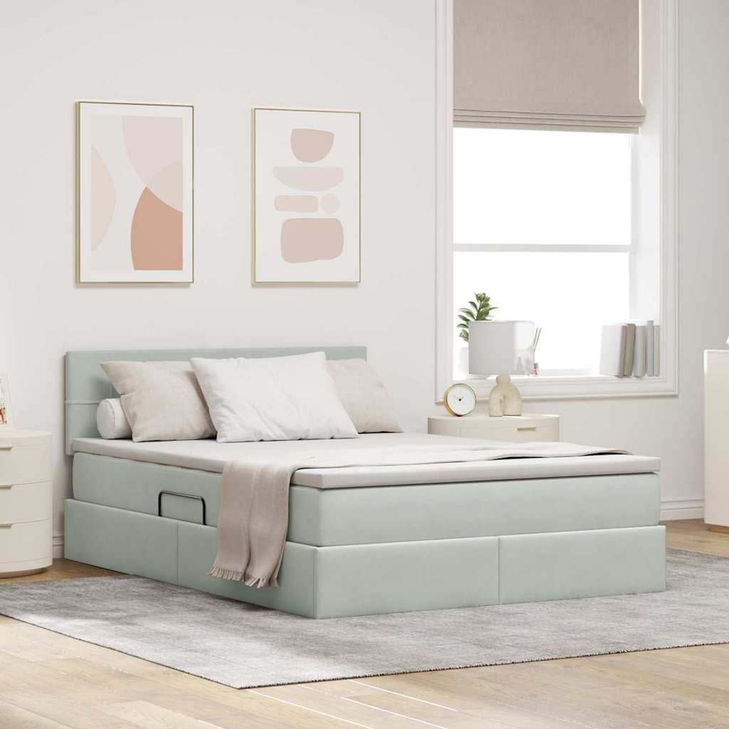 Lit de Rangement Gris clair 140 x 190 cm Velours