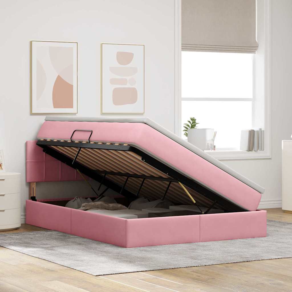 Lit de Rangement avec matelas Rose 140 x 200 cm Velours - XIOS
