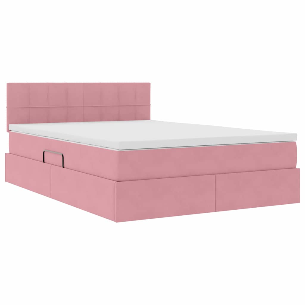 Lit de Rangement avec matelas Rose 140 x 200 cm Velours - XIOS