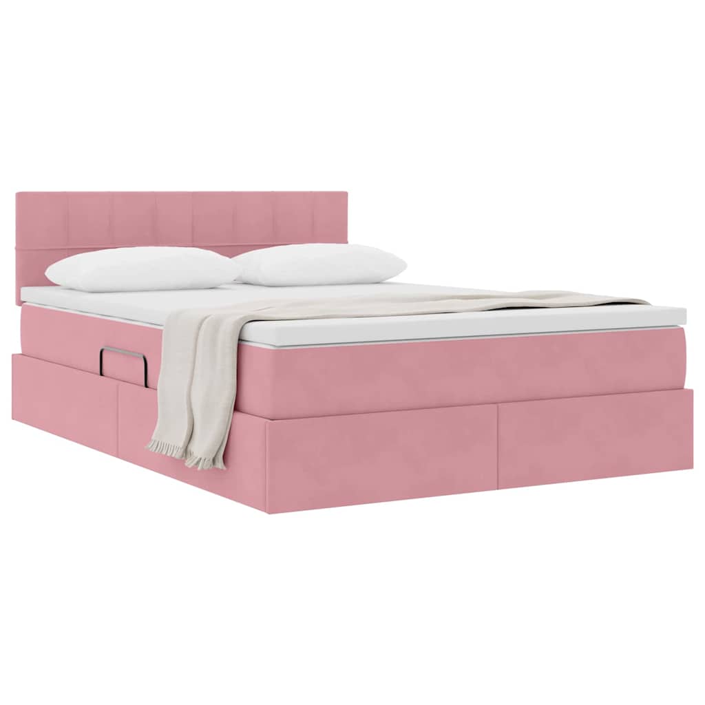 Lit de Rangement avec matelas Rose 140 x 200 cm Velours - XIOS