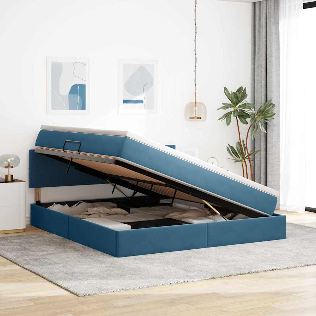 Lit de Rangement avec matelas Bleu foncé 180 x 200 cm Velours - XIOS