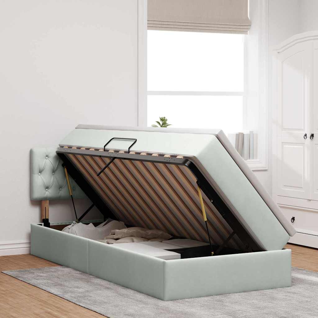 Lit de Rangement avec matelas Gris clair 90 x 200 cm Velours - XIOS