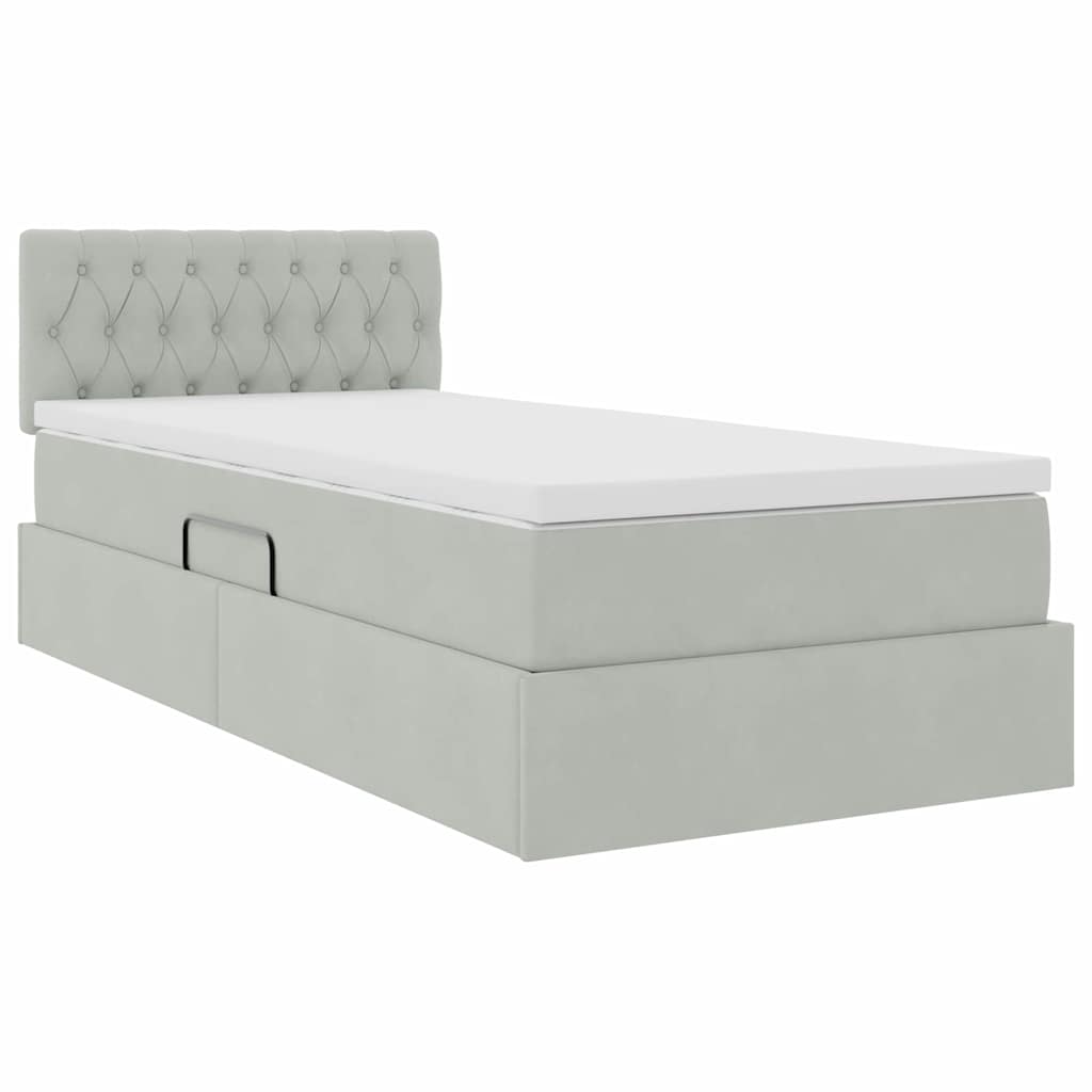 Lit de Rangement avec matelas Gris clair 90 x 200 cm Velours - XIOS