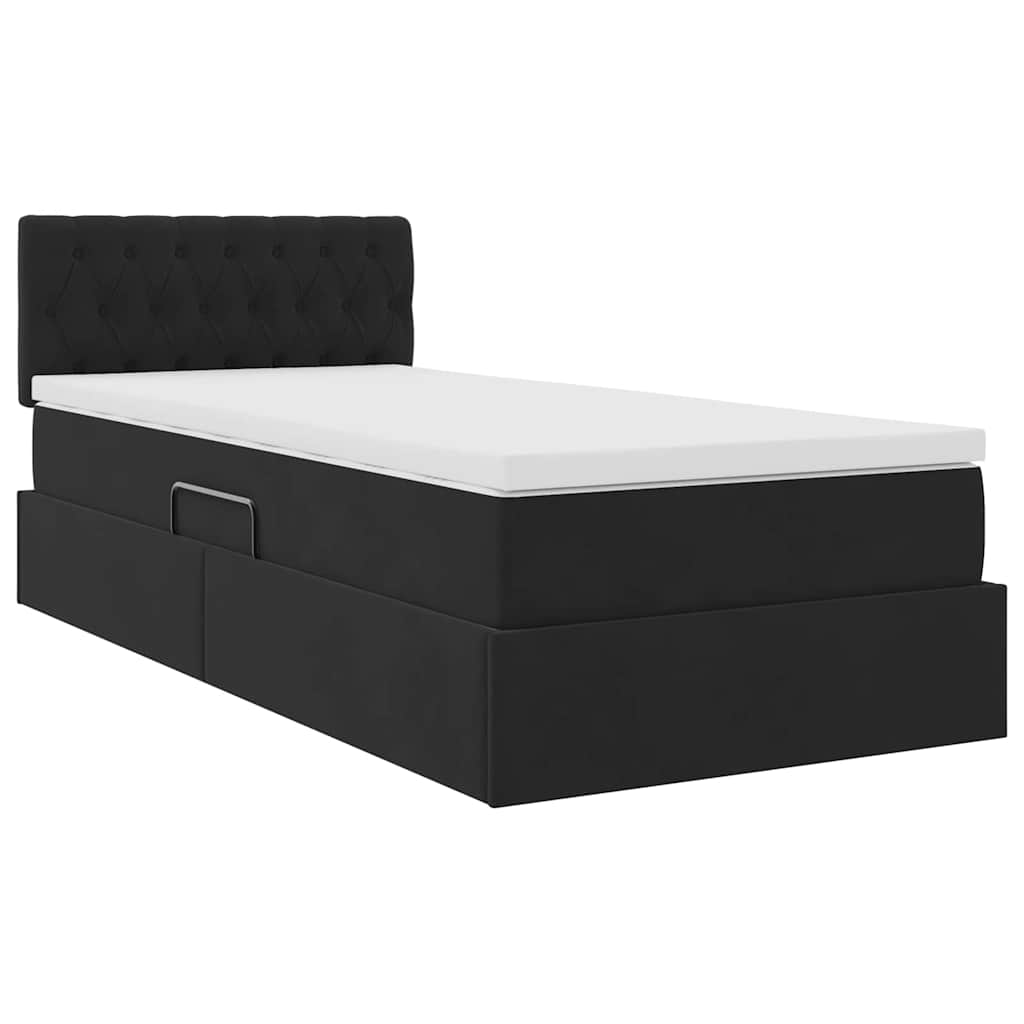 Lit de Rangement avec tête de lit Noir 90 x 200 cm Velours