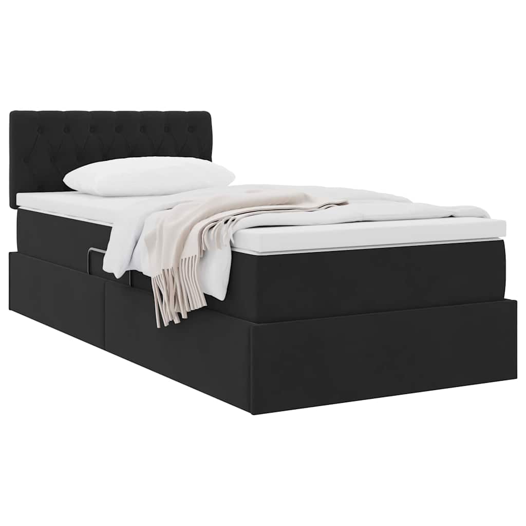 Lit de Rangement avec tête de lit Noir 90 x 200 cm Velours