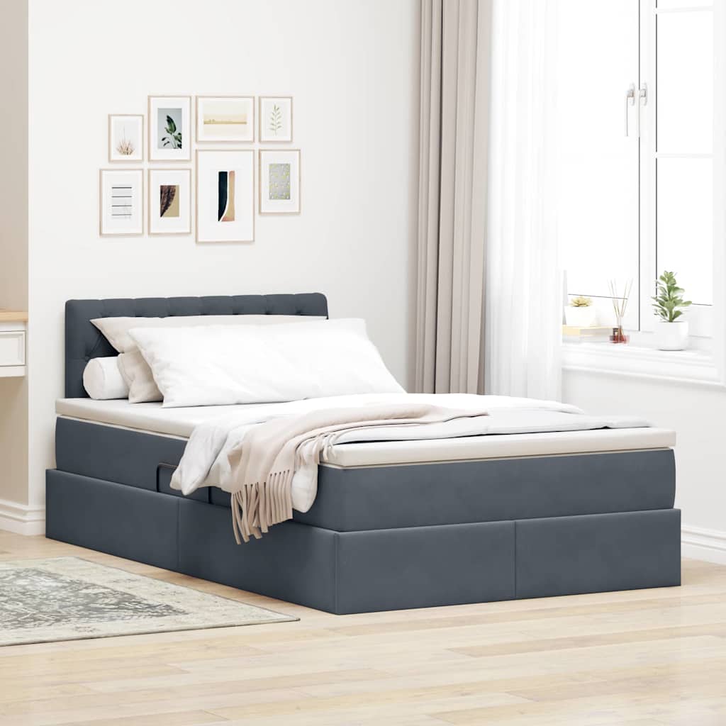 Lit de Rangement avec matelas Gris foncé 120 x 200 cm Velours - XIOS