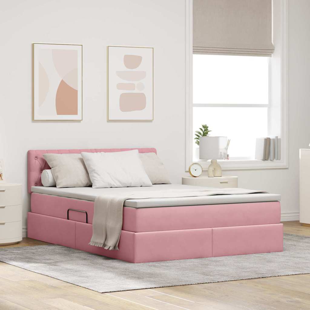 Lit de Rangement avec matelas Rose 140 x 190 cm Velours - XIOS