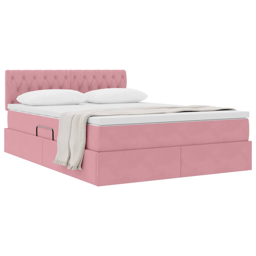 Lit de Rangement avec matelas Rose 140 x 200 cm Velours - XIOS
