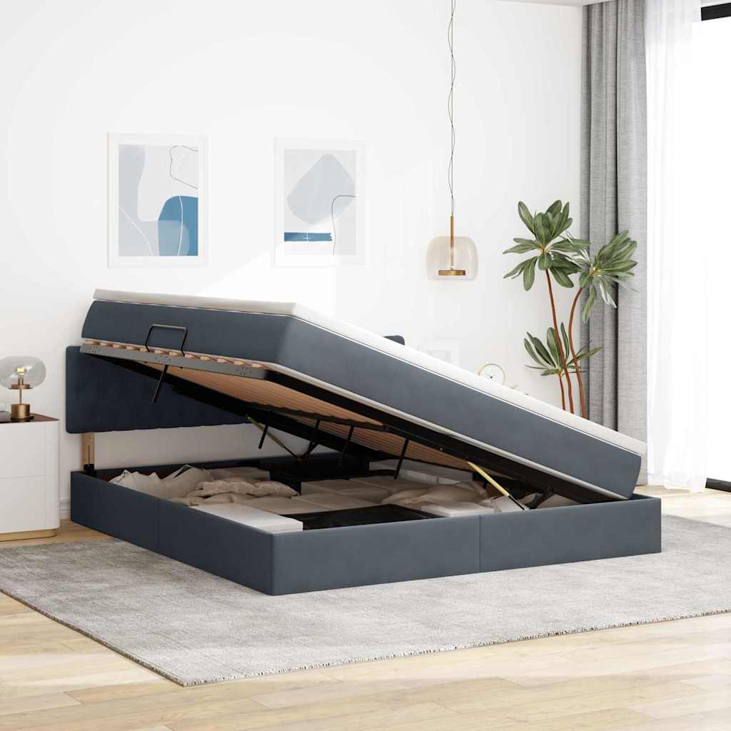 Lit de Rangement avec matelas Gris foncé 160 x 200 cm Velours - XIOS