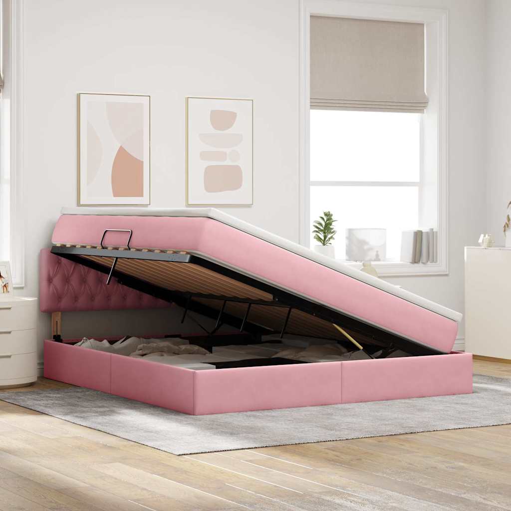 Lit de Rangement avec matelas Rose 160 x 200 cm Velours - XIOS