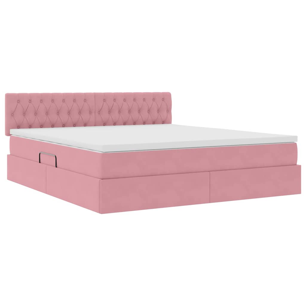 Lit de Rangement avec matelas Rose 160 x 200 cm Velours - XIOS