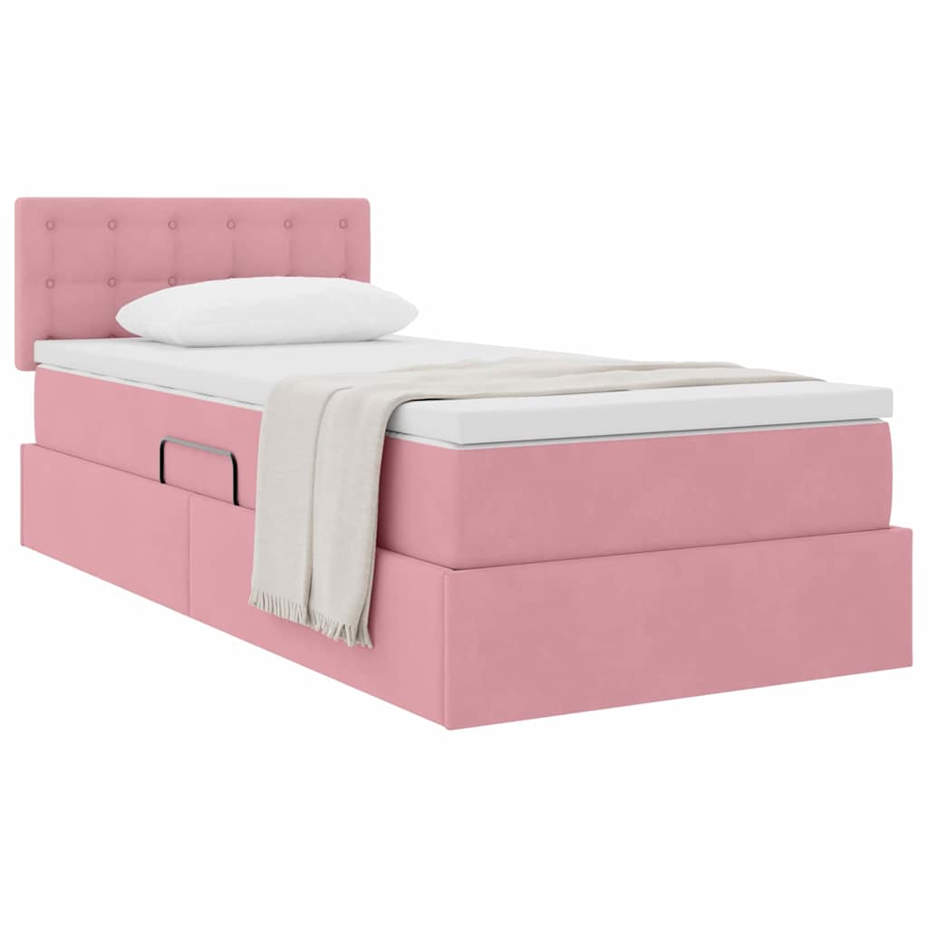 Lit de Rangement avec tête de lit Rose 90 x 190 cm Velours