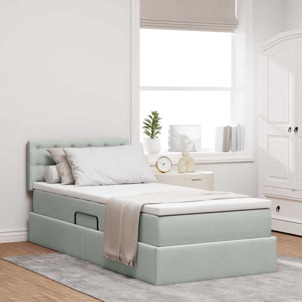 Lit de Rangement avec matelas Gris clair 90 x 200 cm Velours - XIOS
