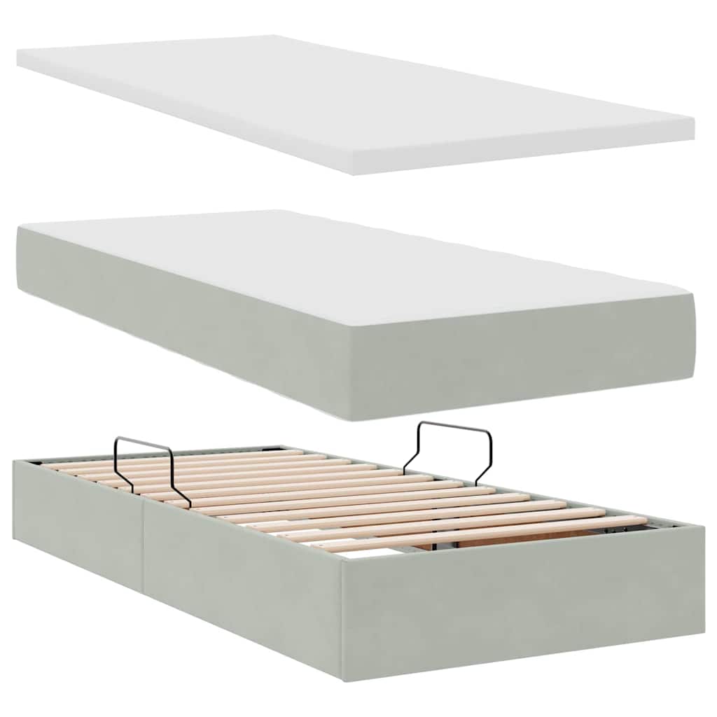Lit de Rangement avec matelas Gris clair 90 x 200 cm Velours - XIOS
