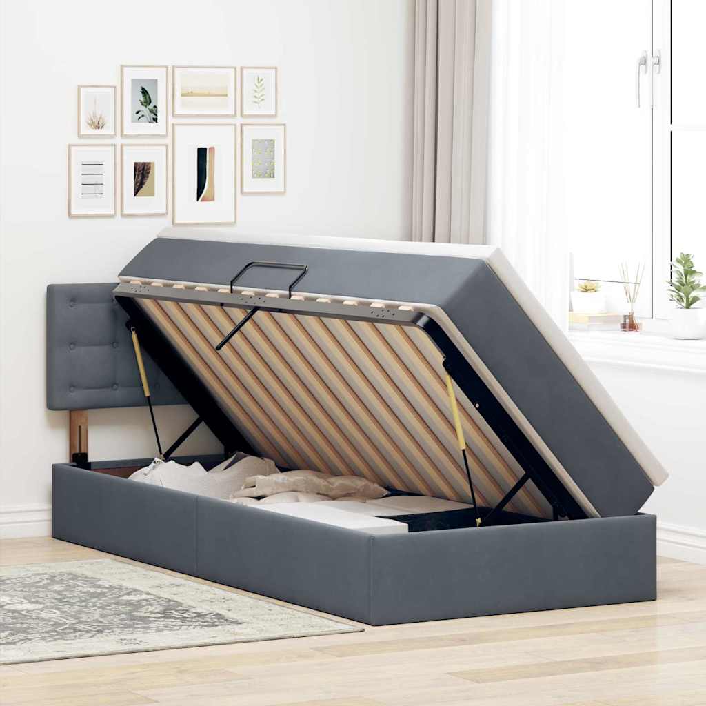 Lit de Rangement avec matelas Gris foncé 90 x 200 cm Velours - XIOS