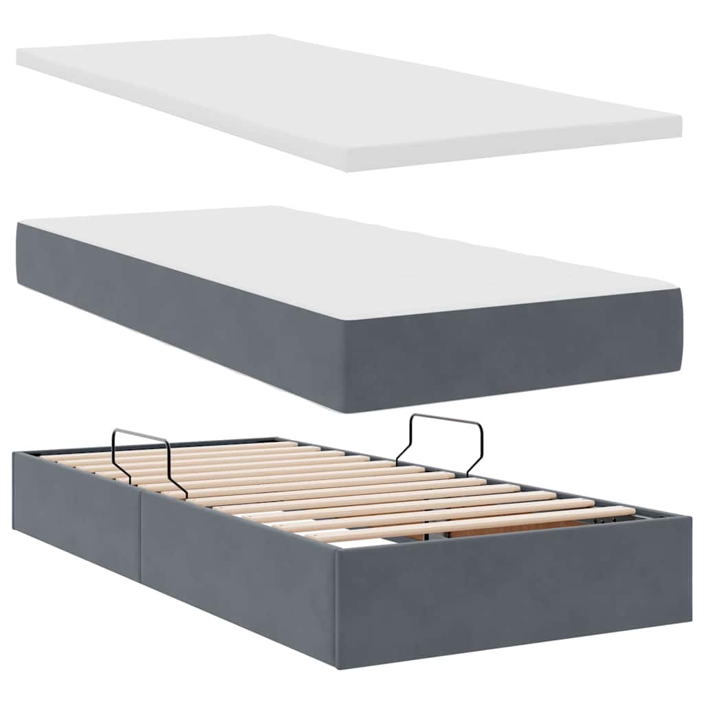 Lit de Rangement avec matelas Gris foncé 90 x 200 cm Velours - XIOS