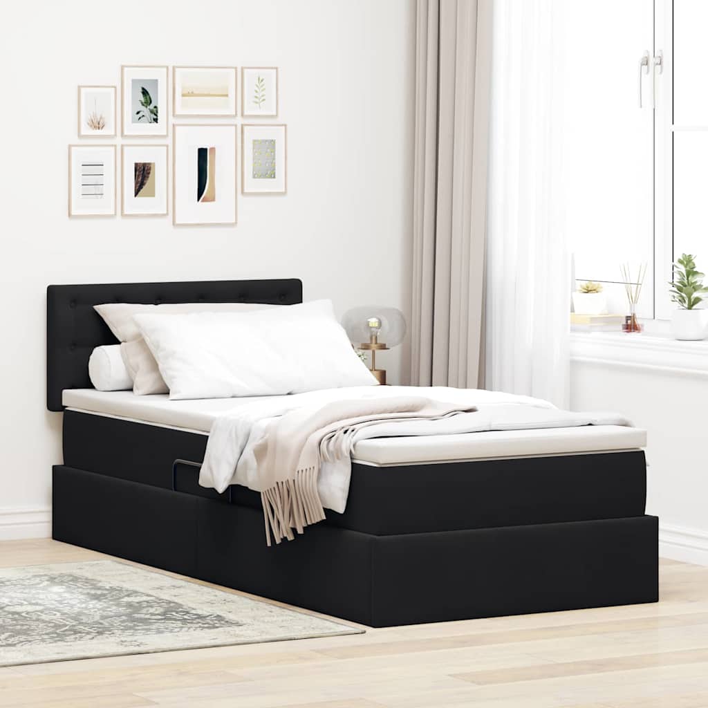 Lit de Rangement avec tête de lit Noir 90 x 200 cm Velours