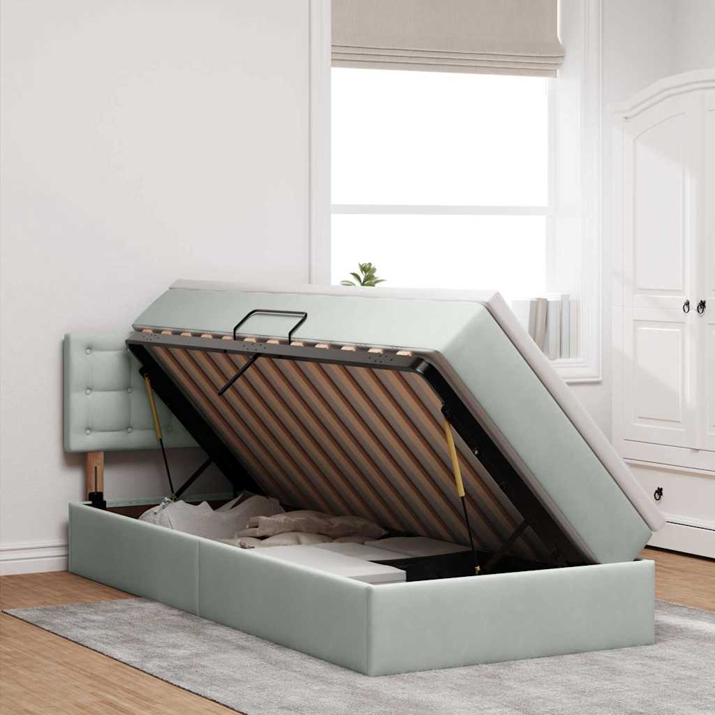 Lit de Rangement avec matelas Gris clair 100 x 200 cm Velours - XIOS