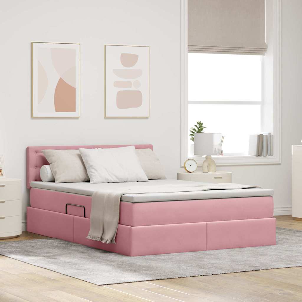 Lit de Rangement avec tête de lit Rose 140 x 190 cm Velours - XIOS