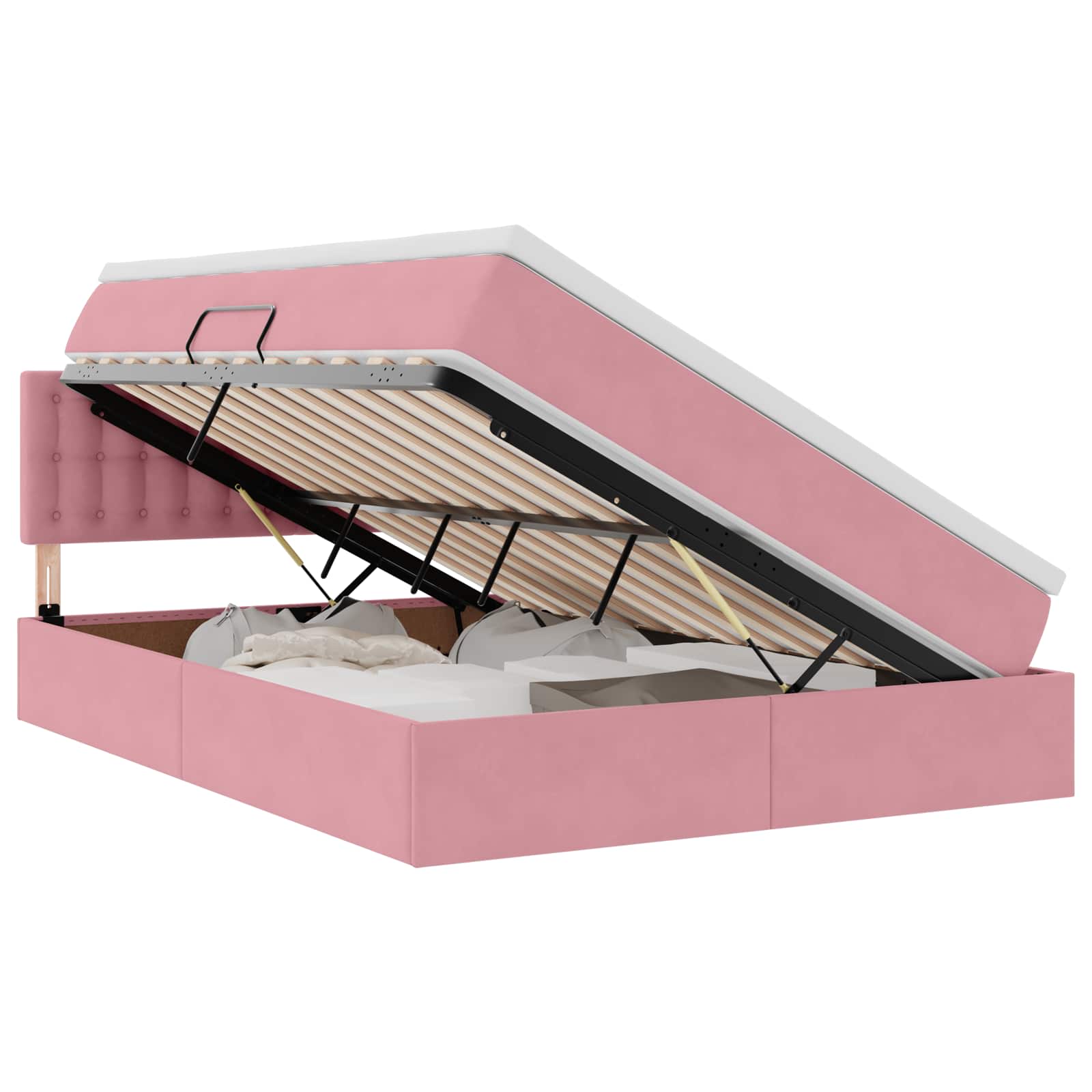 Lit de Rangement avec tête de lit Rose 140 x 190 cm Velours - XIOS