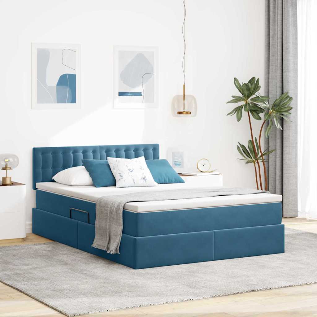 Lit de Rangement avec matelas Bleu foncé 140 x 200 cm Velours - XIOS