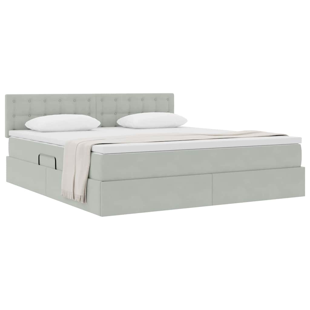 Lit de Rangement avec matelas Gris clair 160 x 200 cm Velours - XIOS