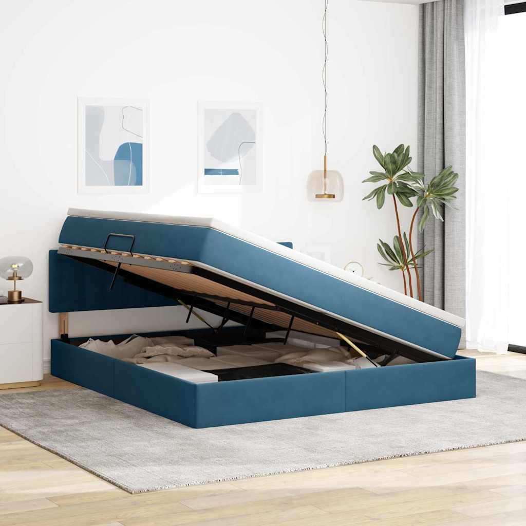 Lit de Rangement Bleu foncé 160 x 200 cm Velours