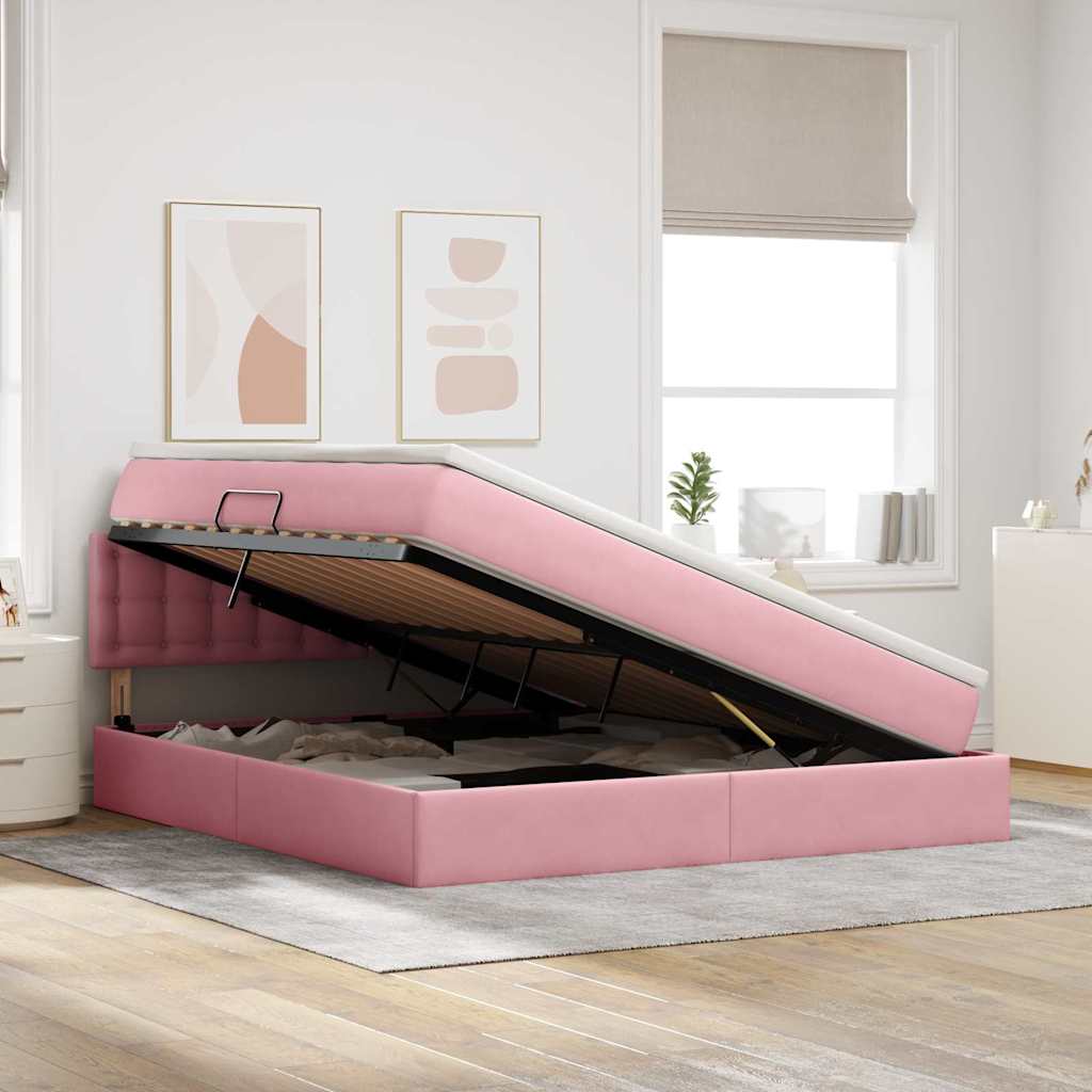 Lit de Rangement avec matelas Rose 160 x 200 cm Velours - XIOS