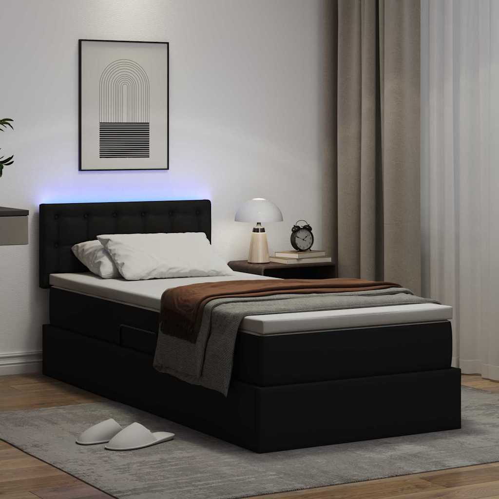 Lit avec rangement et LED Noir 90 x 190 cm Cuir synthétique - XIOS
