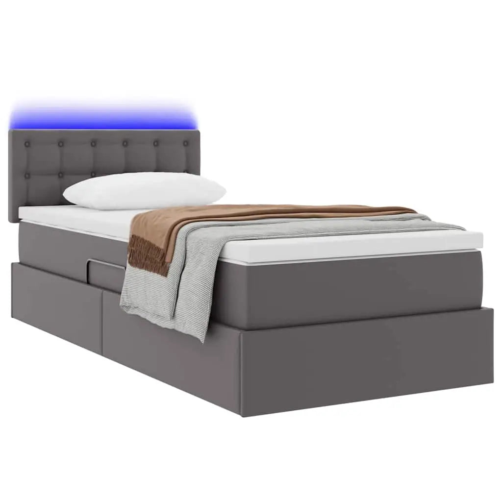 Lit avec rangement et LED Gris 90 x 190 cm Cuir synthétique - XIOS