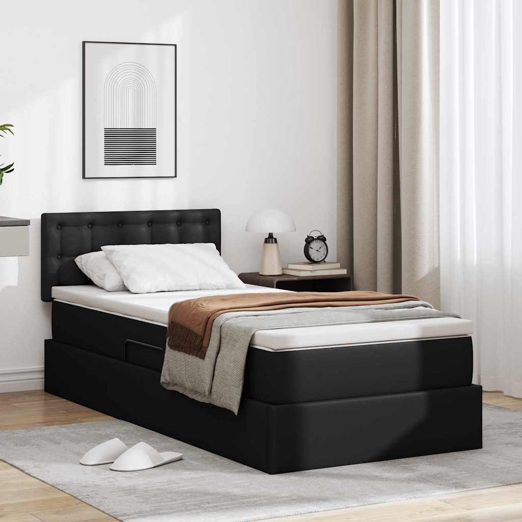 Lit avec rangement et LED Noir 90 x 200 cm Cuir synthétique - XIOS