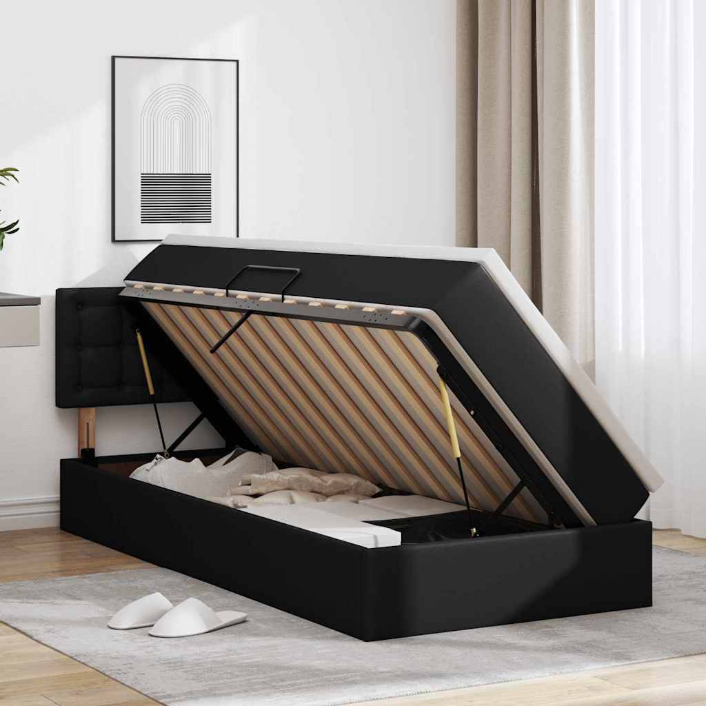 Lit avec rangement et LED Noir 90 x 200 cm Cuir synthétique - XIOS