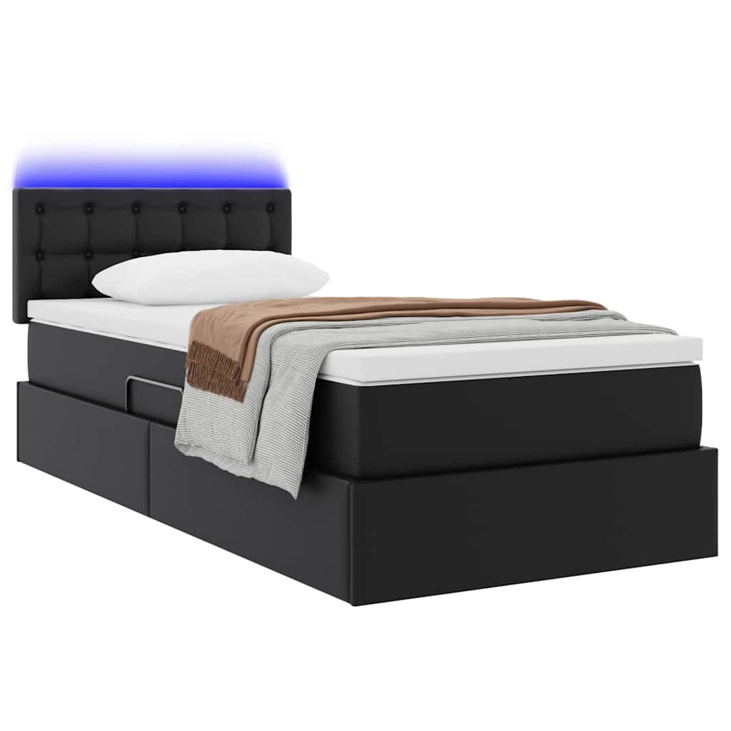Lit avec rangement et LED Noir 90 x 200 cm Cuir synthétique - XIOS