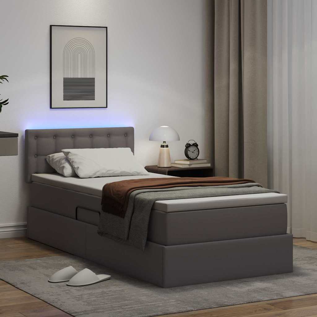 Lit avec rangement et LED Gris 90 x 200 cm Cuir synthétique - XIOS