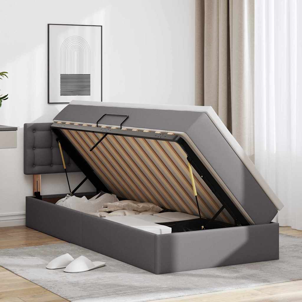 Lit avec rangement et LED Gris 100 x 200 cm Cuir synthétique - XIOS