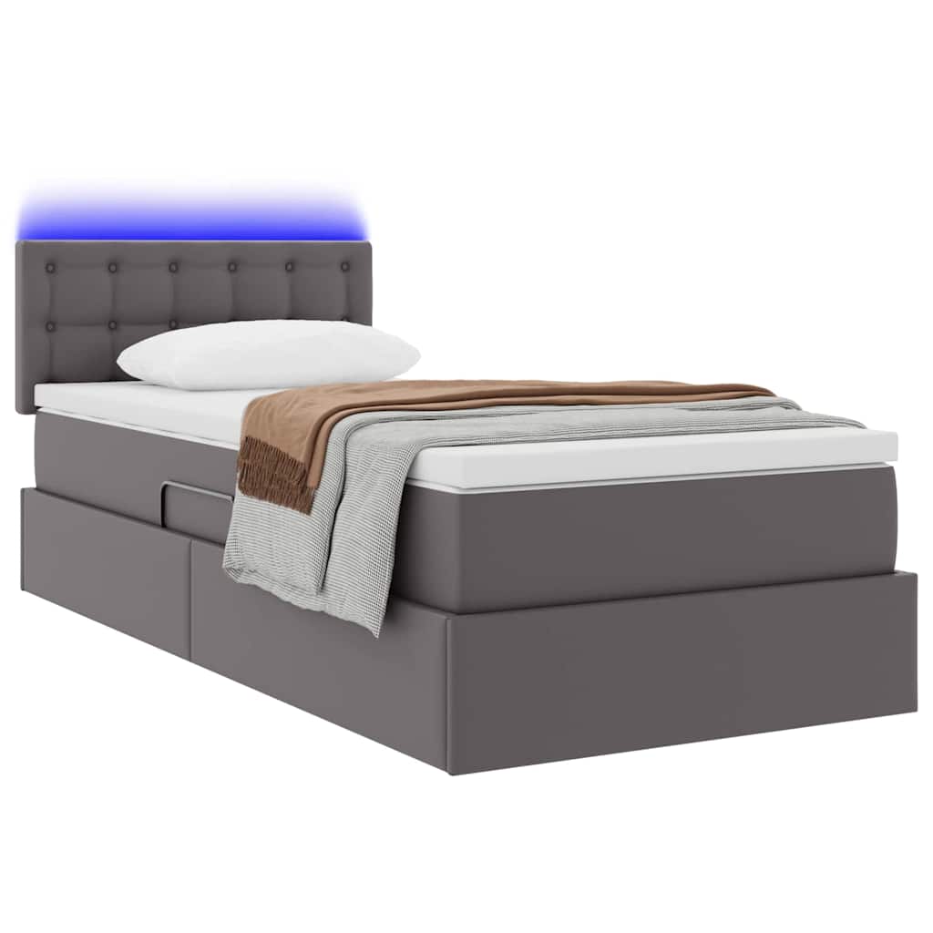 Lit avec rangement et LED Gris 100 x 200 cm Cuir synthétique - XIOS