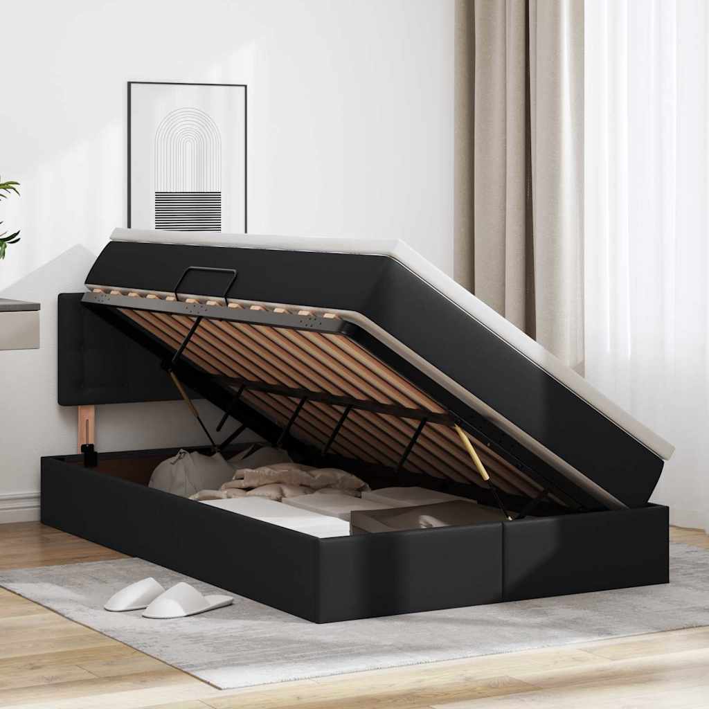 Lit avec rangement et LED Noir 120 x 190 cm Cuir synthétique - XIOS