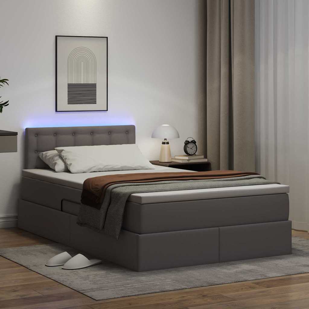 Lit avec rangement et LED Gris 120 x 190 cm Cuir synthétique
