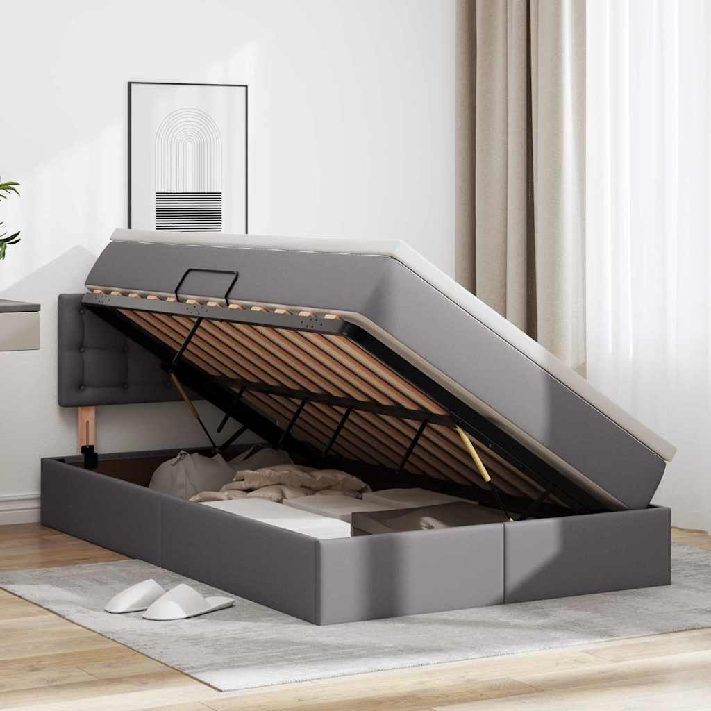 Lit avec rangement et LED Gris 120 x 190 cm Cuir synthétique